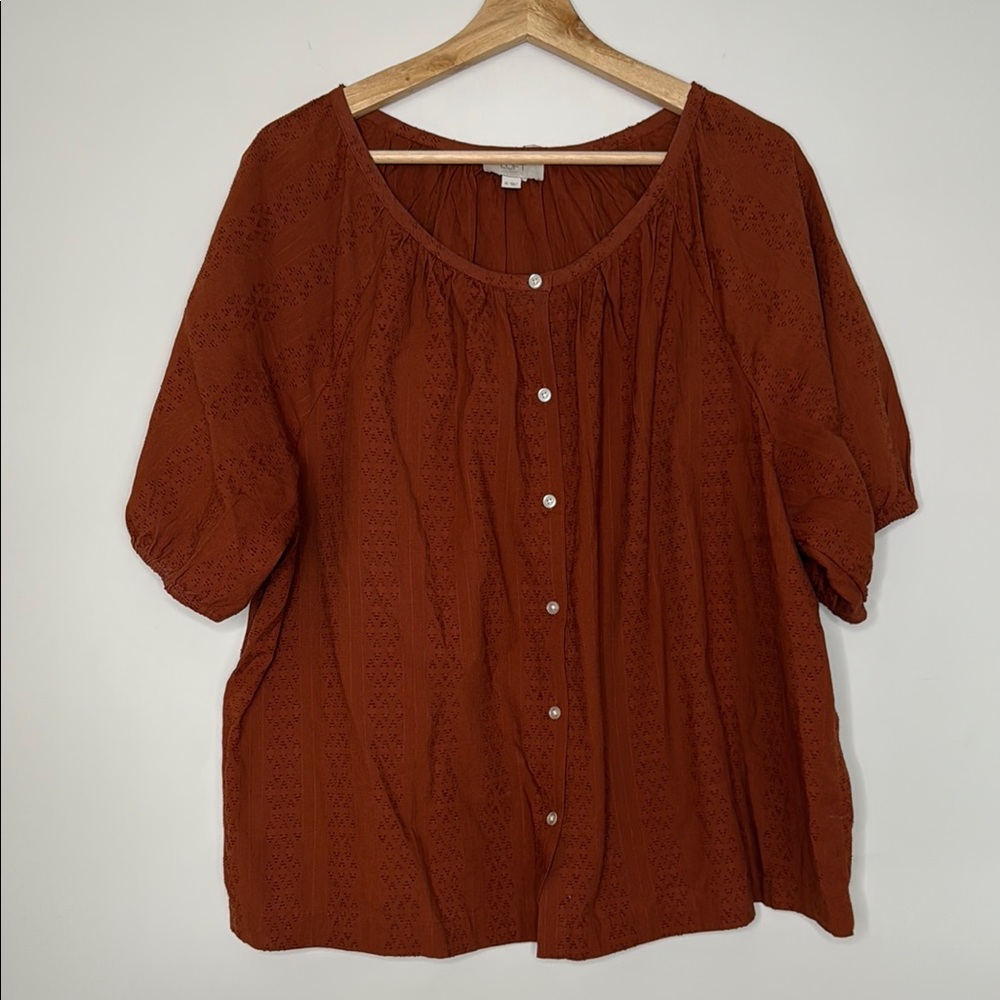LOFT Rust Colored Short Sleeve Relaxed Blouse